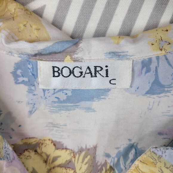 Vintage Top Silk Blouse Button Up Floral Size Medium Blue Yellow Lightweight - Picture 5 of 5